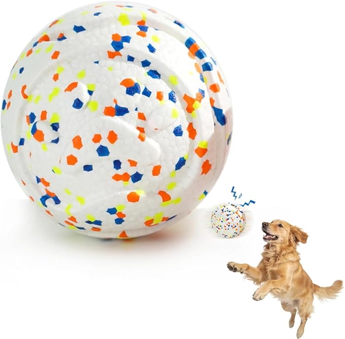 Mankoda Durable ETPU Dog Toy Ball, 5 Inch Big Dog Balls for Aggressive Chewers - Hollow Design and Textured Gullies/Non-Toxic Bite/Built-in Low-Noise Bell, Dog Chew Toy for Medium/Large Dogs