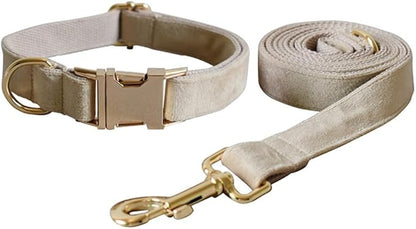 Love Dream Velvet Dog Collar and Leash Set, Soft & Comfy Adjustable Dog Leash and Collar with Heavy Duty Metal Buckle for Small Medium Large Dogs Training & Walking (Medium, Skin Color)