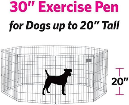 MidWest Homes for Pets 30-Inch Exercise Pen, for Indoor and Outdoor Use, 16 Sq Feet of Play, Single Door Folding Dog Pen, with Large Door Opening & Secure Latch, Easy to Set Up, Foldable Dog Playpen