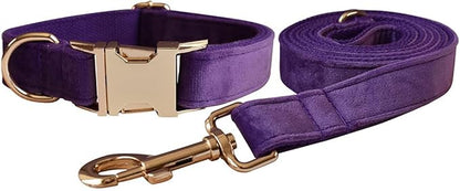 Love Dream Velvet Dog Collar and Leash Set, Soft & Comfy Adjustable Dog Leash and Collar with Heavy Duty Metal Buckle for Small Medium Large Dogs Training & Walking (XLarge, Dark Purple)