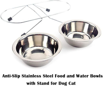 JiangYanus Elevated Dog Cat Food and Water Bowls, Stainless Steel Raised Pet Dish Feeder Retro Iron Elevated Stand for Dogs and Cats (Large)
