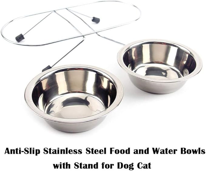 JiangYanus Elevated Dog Cat Food and Water Bowls, Stainless Steel Raised Pet Dish Feeder Retro Iron Elevated Stand for Dogs and Cats (Small)