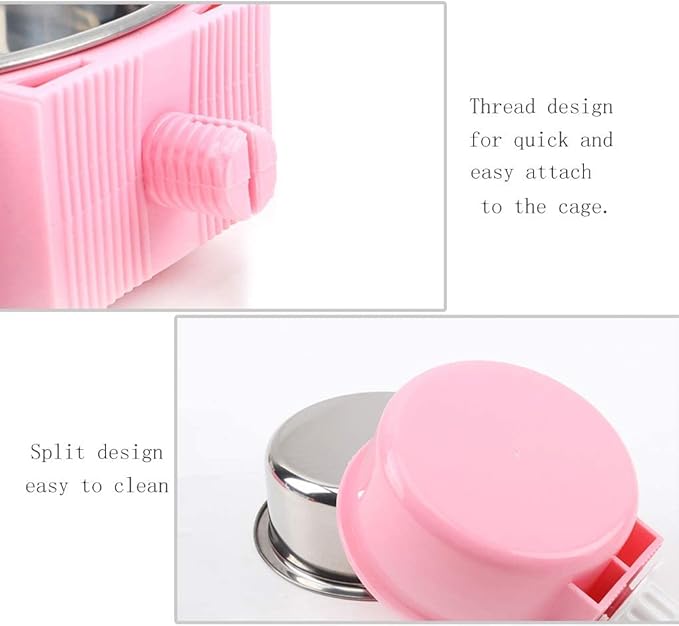 Pet Hanging Bowl 2-in-1 Removable Stainless Steel Food Hanging Bowl for Puppy/Cat, Andiker Pet Bowl Hanging Cage Large Water Food Feeder for Dogs Cats (Large, Pink)