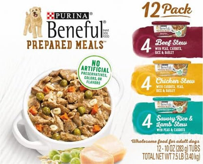 Beneful Purina Wet Dog Food, Gravy, Stew | Variety Pack | 10 oz. Tubs | 12 Count | Pack of 2