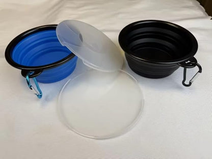 Limpet Collapsible Bowls,Set of 2 Travel Water Bowls for Pets, Portable Pet Feeding Watering Dish for Walking Parking Traveling with 2 Carabiners. (Blue+Black, Small)