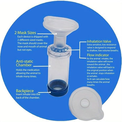 Pet Inhaler Spacer with Two Face Mask, Handheld Aerochamber for Dogs and Cats, Aero Chamber with Mask for Dogs and Cats, Dog and Cat Inhaler Spacer, Comfortable Face Mask (for Cats & Dogs Small)