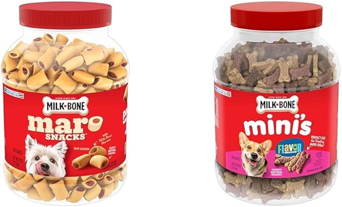 Milk-Bone Dog Treats Bundle: MaroSnacks Beef 40 Ounce + Flavor Snacks Mini's 36 Ounce