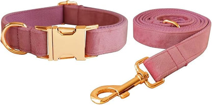 Love Dream Velvet Dog Collar and Leash Set, Soft & Comfy Adjustable Dog Leash and Collar with Heavy Duty Metal Buckle for Small Medium Large Dogs Training & Walking (Large, Pink)
