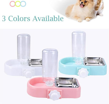 JiangYanus Crate Dog Bowl, Kennel Dog Food Water Bowl Set with Automatic Water Dispenser Detachable Stainless Steel Bowl, Hanging Pet Cage Feeder for Small Dogs Cat Puppies and Small Animals (Blue)