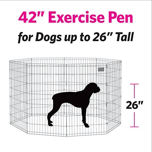 MidWest Homes for Pets 42-Inch Exercise Pen, for Indoor and Outdoor Use, 16 Sq Feet of Play, Single Door Folding Dog Pen, with Large Door Opening & Secure Latch, Easy to Set Up, Foldable Dog Playpen