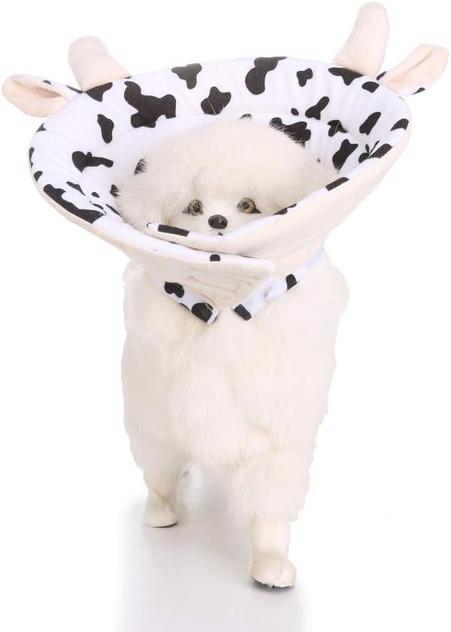 Pet Recovery Collar,Dog Protective E-Collar Soft Dog Cone Breathable Secure Lovely Collar for Puppy Small Medium Dogs (M-Neck: 35-38cm, Cow)