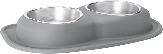 WeatherTech Double Low Pet Feeding System - Compact and Portable Dog/Cat Food and Water Station - 64 oz (8 Cups) Dark Grey (DL6403DG)