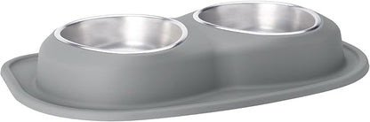 WeatherTech Double Low Pet Feeding System - Compact and Portable Dog/Cat Food and Water Station - 64 oz (8 Cups) Dark Grey (DL6403DG)