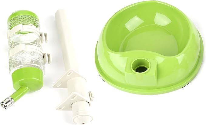 Adjustable Dog Bowl Feeder, Food Grade Plastic Pet Drinking Water Bottle and Food Dish Set with Adjustable Height, for Small Medium Large Dogs (Green)
