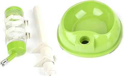 Adjustable Dog Bowl Feeder, Food Grade Plastic Pet Drinking Water Bottle and Food Dish Set with Adjustable Height, for Small Medium Large Dogs (Green)