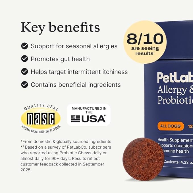 PetLab Co. Allergy & Immune Probiotics for Dogs, Support Seasonal Allergies, Gut & Digestive Health - Pork Flavor - 30 Soft Chews - Packaging May Vary