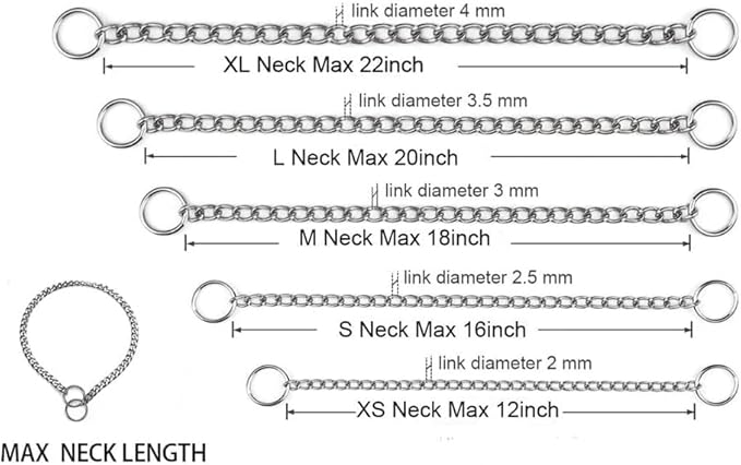 Dog Collar Medium, Dog Chain Collars Slip P Chain Metal Link Training Heavy Duty Martingale Dog Collar for XS Small Medium Large Big XL Breed Dogs (Silver, M)