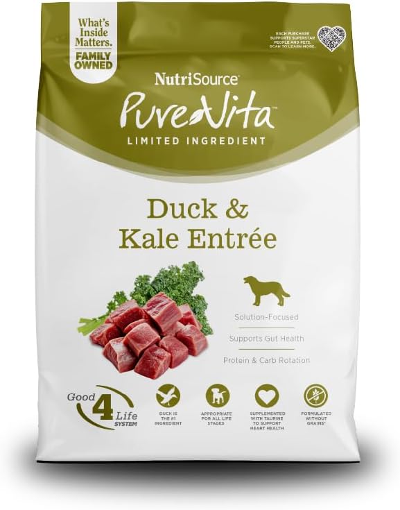 NutriSource Pure Vita Grain Free Duck & Kale Dog Food, 4LB
