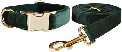 Love Dream Velvet Dog Collar and Leash Set, Soft & Comfy Adjustable Dog Leash and Collar with Heavy Duty Metal Buckle for Small Medium Large Dogs Training & Walking (XLarge, Green)