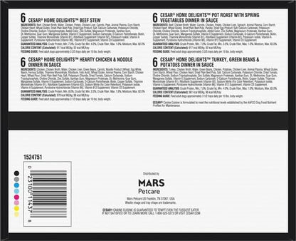 Cesar Home Delights Adult Wet Dog Food,Pot Roast with Spring Vegetables,Beef Stew,Turkey,Green Beans,& Potatoes,and Hearty Chicken & Noodle Dinner in Sauce Variety Pack,3.5 oz.,24 Count (Pack of 2)