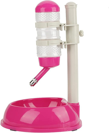 Adjustable Dog Bowl Feeder, Food Grade Plastic Pet Drinking Water Bottle and Food Dish Set with Adjustable Height, for Small Medium Large Dogs (Rose Red)