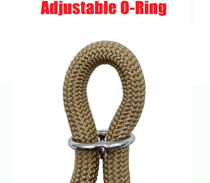 Braided Round Martingale Dog Collar, Training Collar with Slidable Stop Ring - Ideal for Large Dogs (L(1/2") - 22" Long, Khaki)