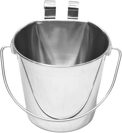 1 quart Stainless Steel Flat Sided Bucket with Dual Hooks | 0.25 gal Durable Food & Water Bowl for Dog Cat Bird & Small Animals | Fits kennel Cage Critter Crate | Hanging Utility Pet Pail