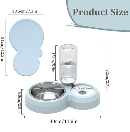 Double Dog Cat Bowls, Pets Food and Water Bowl Set with Automatic Water Dispenser and Stainless Steel Bowl Silicone Dog Bowl Mat, Gravity Feeder for Cats and Small Dogs Puppies (Pink)