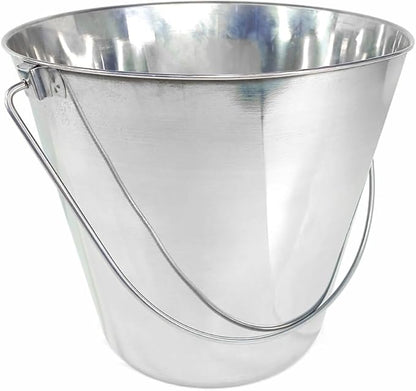 Heavy Duty Stainless Steel Bucket 13 Quart - 3 Gallon Flat Side Metal Bucket for Feeding & Watering Pets, Livestock & Cleaning - Perfect for Crates, Kennels, Cages & Hang on Fences