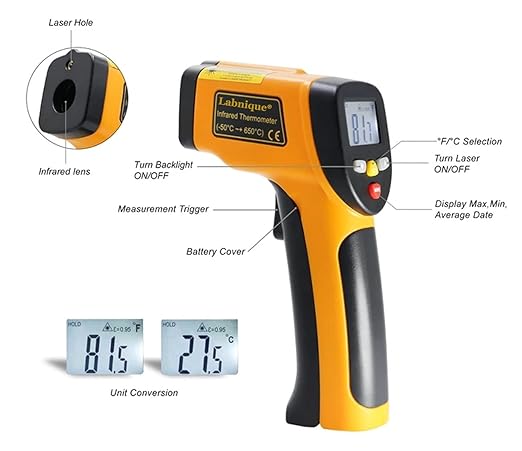 Industrial Infrared Thermometer (Not for Human), Non-Contact Digital Temperature Gun, Laser IR Thermometer, -58℉~ 1202℉ (-50℃ ~ 650℃)