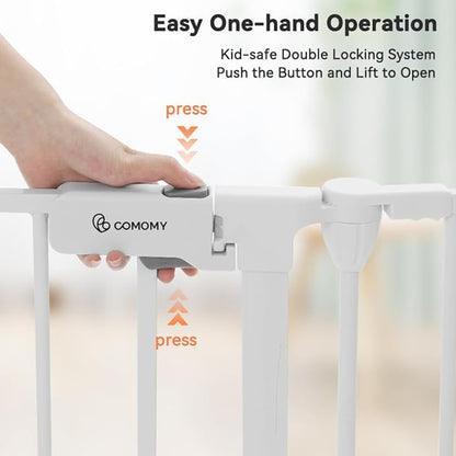 COMOMY 150" Extra Wide Baby Gate with Door, Dog Gates for The House Doorways Fireplace, Auto Close Baby Fence Play Area, Walk Through Pet Gate, Hardware Mounted, 6-Panels (30" Tall, White)