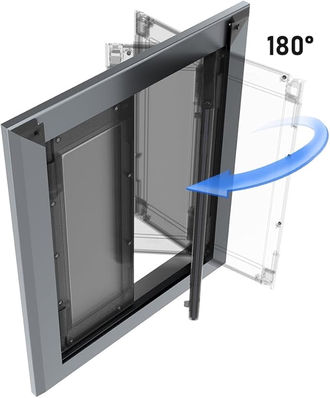 Aluminum French Large Dog Door, Heavy-Duty with Strong Double Magnetic Flaps & Aluminum Telescoping Tunnel, for Large/Medium Dogs Up to 110LBS - Gray