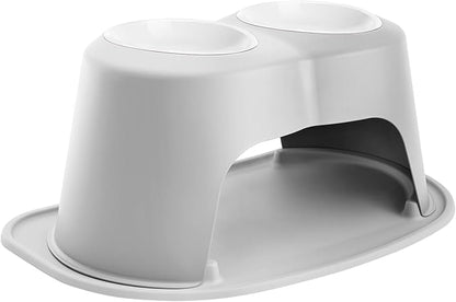 WeatherTech Double High Pet Feeding System w/Plastic Dog/Cat Bowls - 12" High Stand Light Grey (PDHC6412LGLG)