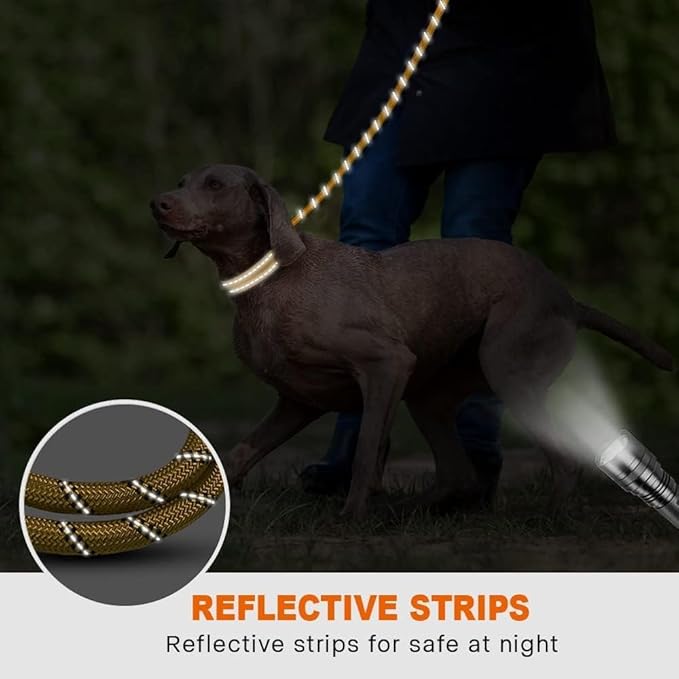 Taglory Rope Dog Leash 6 FT with Comfortable Padded Handle, Highly Reflective Threads Leash and Anti-Tangle Clip for Walking Medium Large Dogs, 1/2 inch, Yellow