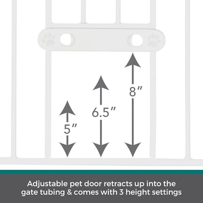 MYPET North States Extra Tall & Wide Walk Thru EasyPass Pet Gate with Patented Adjustable pet Door: 29.75” - 52” Wide Dog Gate. Pressure Mount, No Tools Needed. Dog Gates for House, 41" Tall, White