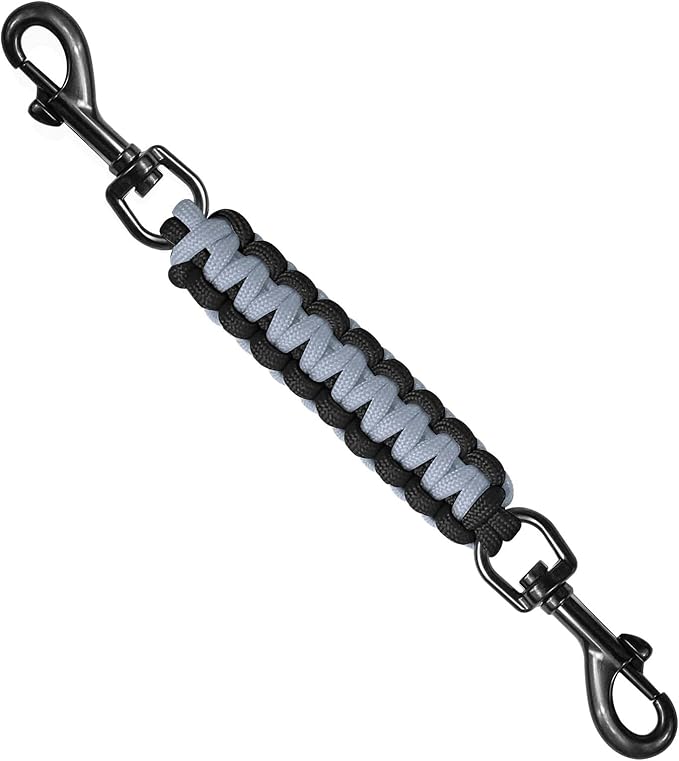 Dog Collar Safety Clip, Collar Companion, Handmade Backup Safety Strap, Double-Ended Clip Leash Connector, Suitable for Dog Harnesses, Prong, Pinch Collars (Black,Silver Gray, 1 Pack)