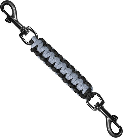 Dog Collar Safety Clip, Collar Companion, Handmade Backup Safety Strap, Double-Ended Clip Leash Connector, Suitable for Dog Harnesses, Prong, Pinch Collars (Black,Silver Gray, 1 Pack)
