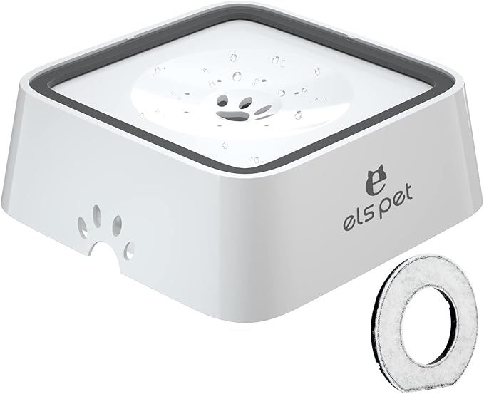 ELS PET Anti-Spill Dog Water Bowl with Floating Disk, Large Capacity, 2L/70 fl oz, Nylon Material, Dimension 10 x 10 x 3.5 in