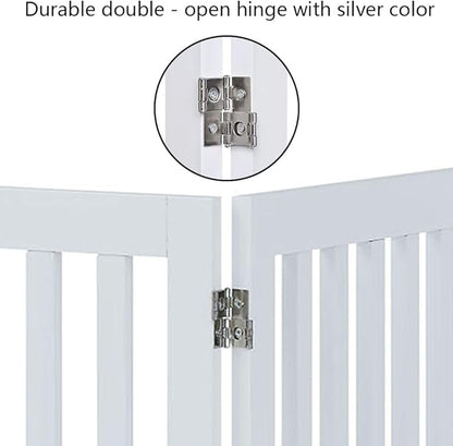 unipaws 36”H Free Standing Pet Gate for Dog Cat, Tall Wooden Gates for Doorway, Stairs, Foldable Pet Fence for The House, Expandable Dog Barrier, Indoor Use, White