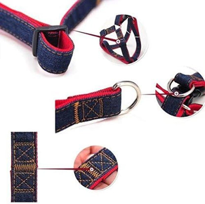 Hypeety Dog Denim Leash Harness Adjustable Heavy Duty Durable Dog Collar No-Pull for Training Walking Running, Good for Large Medium Small Dog (S (9.05"-12.99" Chest Girth))