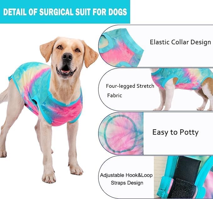 Dog Surgery Recovery Suit for Male Female, Spay Neuter Cone Alternative Surgical Onesie, Tie-dye Purple (Tie-dye Green, 3X-Large (Back 25.6'', Chest 28''-32''))
