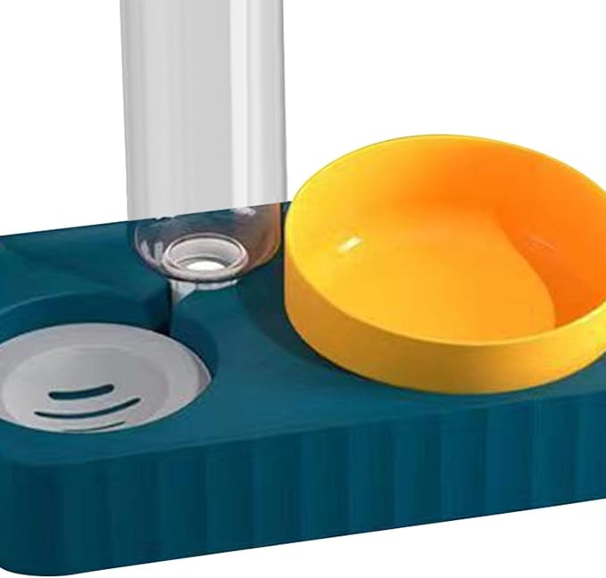 Dog Bowls Drinking Food Container Wet and Dry Food Bowls Set Pet Feeding Station Automatic Pet Feeder for Cats Dogs Supplies, Double Blue