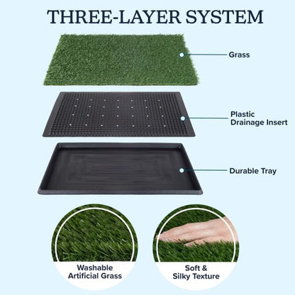Artificial Grass Puppy Pad with Tray 16x20 inch | Reusable Indoor & Outdoor Dog Potty Training Mat System | Washable Fake Grass Pet Housebreaking Pad for Puppies & Small to Medium Dogs by PETMAKER