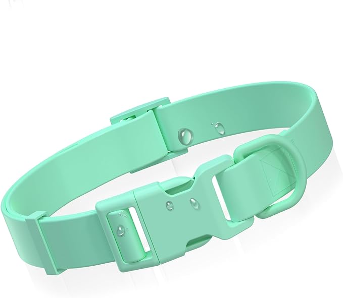 Waterproof Dog Collar, Rubber Adjustable Collars with Quick Release Buckle, Odor-Resistant, Easy to Clean Pet Collars for Small Medium or Large Dogs (Turquoise, M 11.8-18.5 inch)