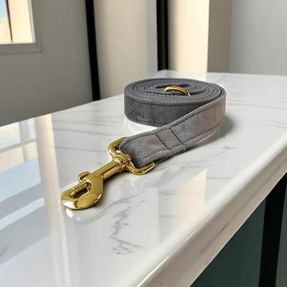 Love Dream Velvet Dog Collar and Leash Set, Soft & Comfy Adjustable Dog Leash and Collar with Heavy Duty Metal Buckle for Small Medium Large Dogs Training & Walking (Medium, Grey)