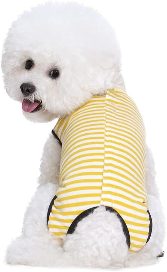Dog Recovery Suit After Surgery,Spay Neuter Clothes for Female Dogs,Small Medium Dog Shirt,E-Collar Cone Alternative,Prevent Licking Wound Dog Onesie,Pet Surgical Suit(Yellow White -xs)