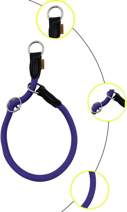 Braided Round Martingale Dog Collar, Training Collar with Slidable Stop Ring - Ideal for Large Dogs (XL(1/2") - 26" Long, Purple)