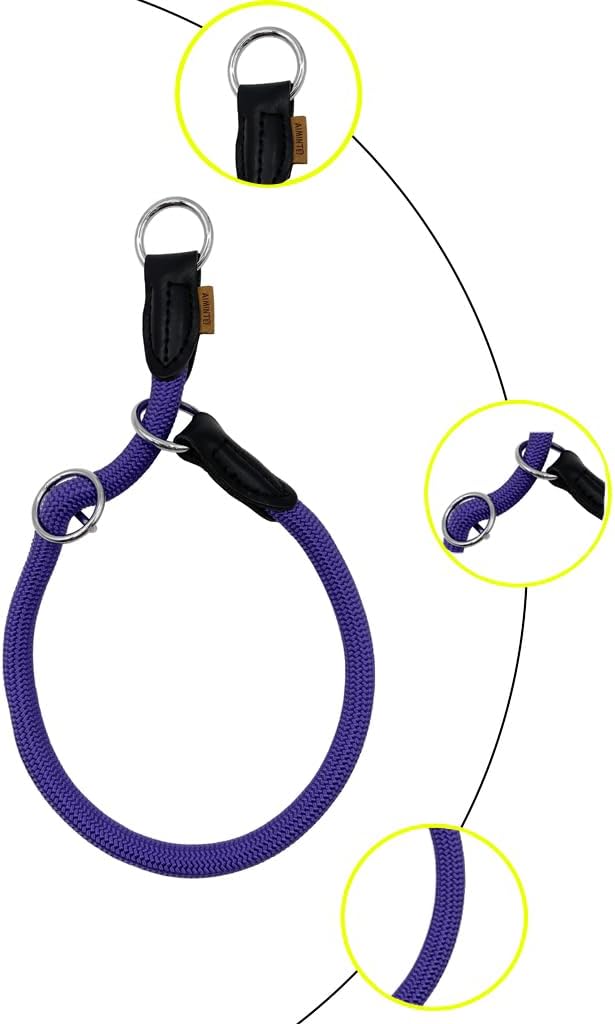 Braided Round Martingale Dog Collar, Training Collar with Slidable Stop Ring - Ideal for Medium/Large Dogs (M+(1/2") - 18" Long, Purple)