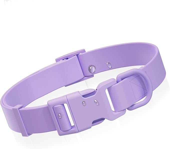 Waterproof Dog Collar, Rubber Adjustable Collars with Quick Release Buckle, Odor-Resistant, Easy to Clean Pet Collars for Small Medium or Large Dogs (Purple, M 11.8-18.5 inch)