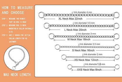 Dog Chain Collars, Slip Walking Dog Collars for Pulling Collar for Dogs Martingale Puppy Collars for XXS XS Small Medium Large Big XL Breed Dogs, Silver M